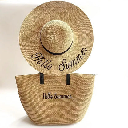 Summer Large Brim Sun Protection Hat Beach Vacation Travel Large Capacity Handbag Shoulder Bag