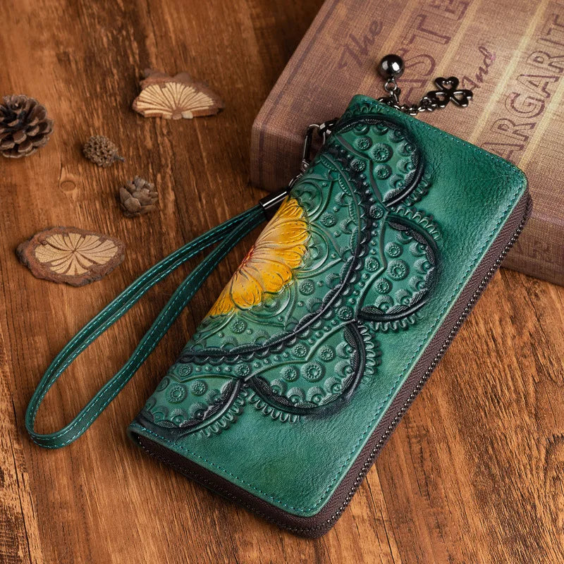 Women S Top Layer Cowhide Wallet Long Vintage Genuine Leather Wallet