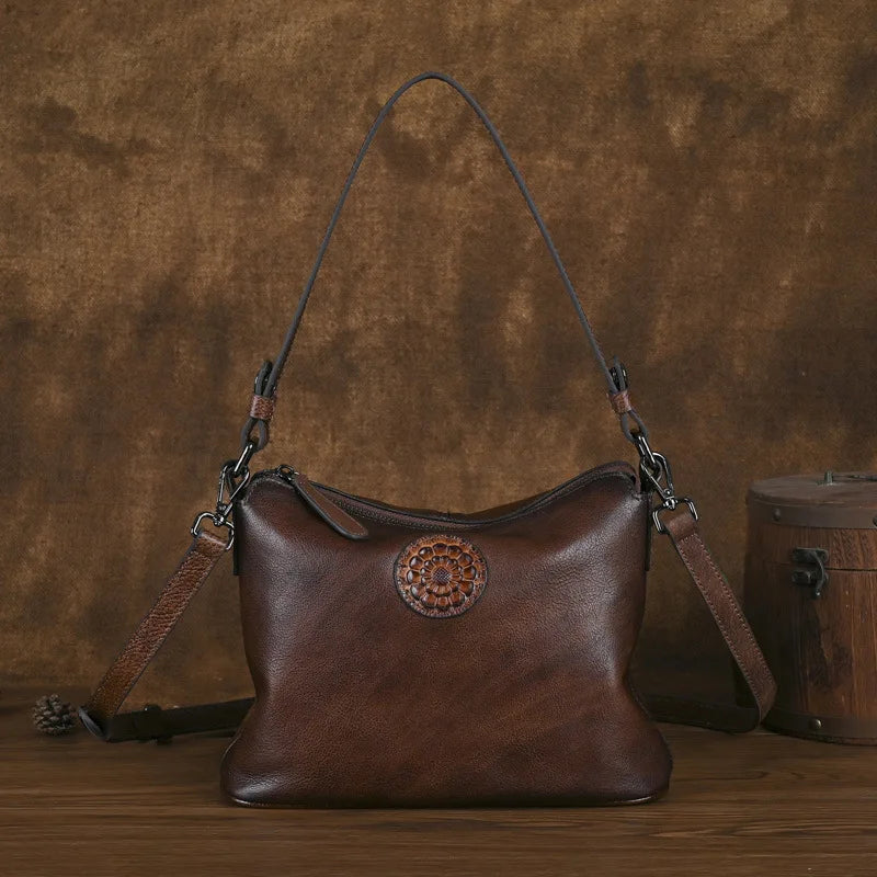 Retro Women S Crossbody Bag Large Capacity Top Layer Cowhide Casual Single-Shoulder Bag Fashionable