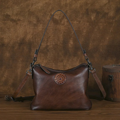 Retro Women S Crossbody Bag Large Capacity Top Layer Cowhide Casual Single-Shoulder Bag Fashionable
