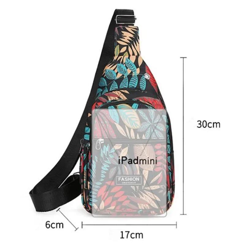 Leaf Print Nylon Sling Bag Crossbody Chest Bag for Women