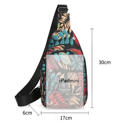 Leaf Print Nylon Sling Bag Crossbody Chest Bag for Women