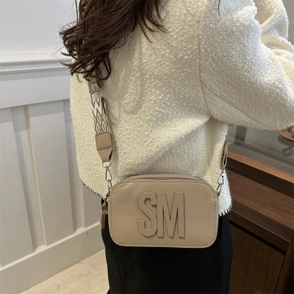 Stylish Versatile Women Single Shoulder Bag Sm Letter Pu Leather Small Square Bag