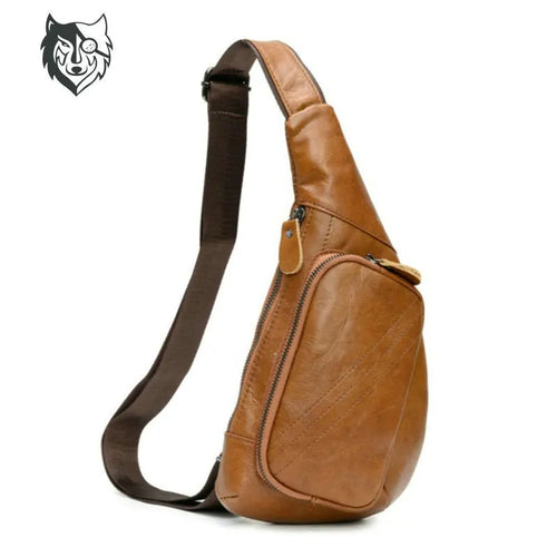 Leather Chest Bag Men Shoulder Crossbody Cowhine Diagonal Backpack Large Capacity