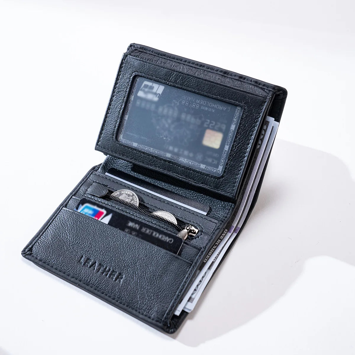 Men S Genuine Leather Wallet Top Layer Cowhide Rfid Anti-Theft Swiping Three-Fold Credit Card Wallet