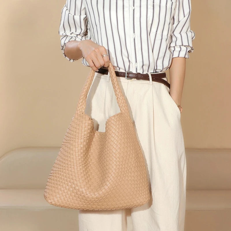 Chic Large Capacity Weave Tote Bag Soft Leather Intrecciato Handbag Shoulder Bags Women S Work