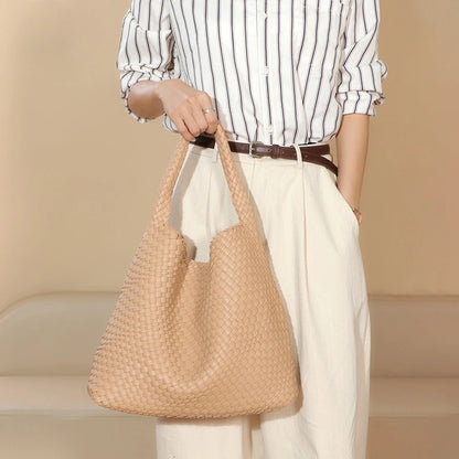 Chic Large Capacity Weave Tote Bag Soft Leather Intrecciato Handbag Shoulder Bags Women S Work