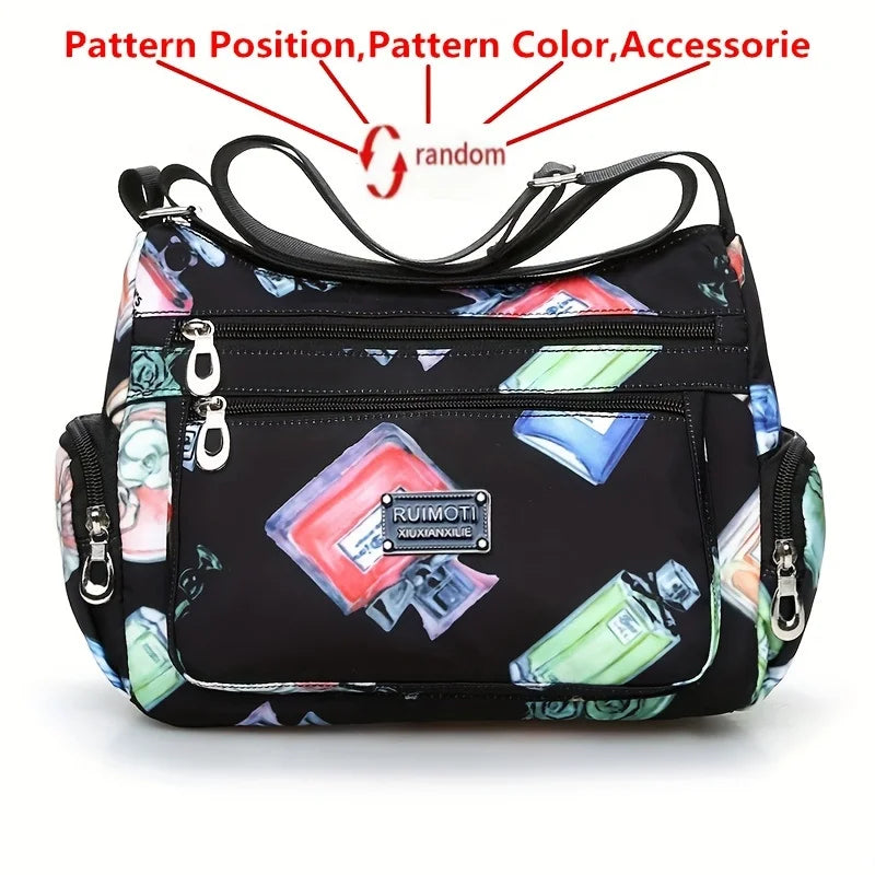 Floral Crossbody Bag for Women – Multi-Pocket Nylon Shoulder Bag