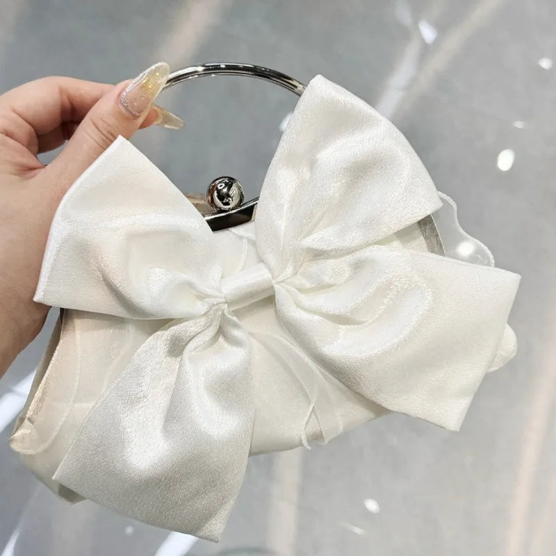 Satin Bow Clutch Bag for Women – Kiss Lock Top Handle Handbag
