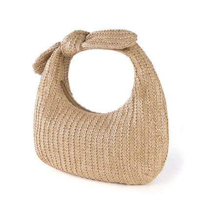 Crescent Tote Bag Cute Bow Knot Straw Woven Handbag Wrist Bag Daily Travel Holiday
