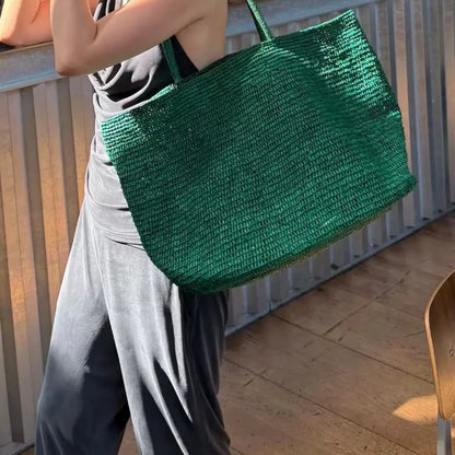 Summer Women S Raffia Hand Woven Tote Bag Simple Handbag Shoulder Perfect Vacation Beach Day Seaside