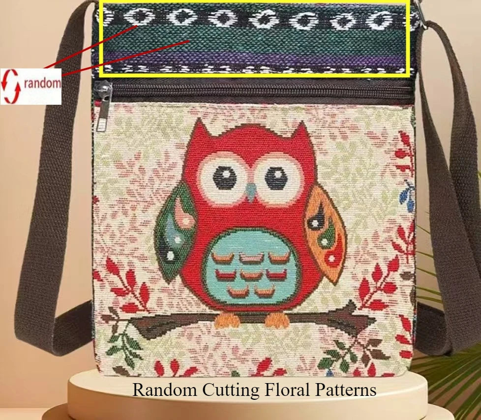 Embroidered Canvas Crossbody Bag – Cute Animal Print Shoulder Bag
