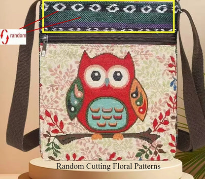 Embroidered Canvas Crossbody Bag – Cute Animal Print Shoulder Bag