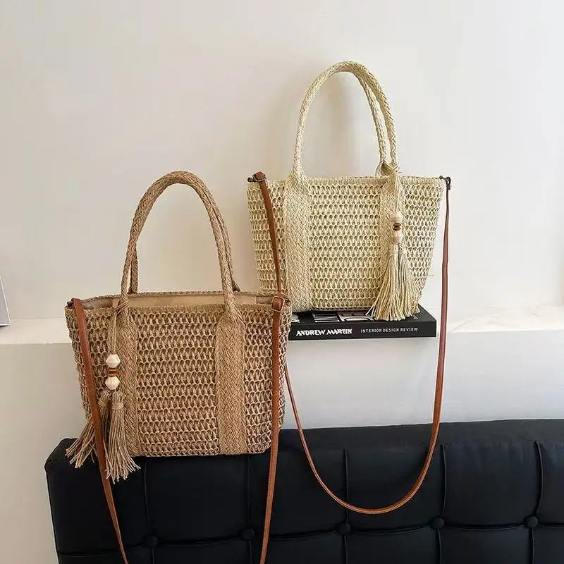 Stylish Straw Woven Crossbody Bag Boho Summer Beach Bag Tassel Handbag Women S Casual Outings