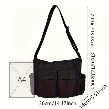 Vintage Canvas Crossbody Bag – Multi-Pocket Shoulder Messenger Bag