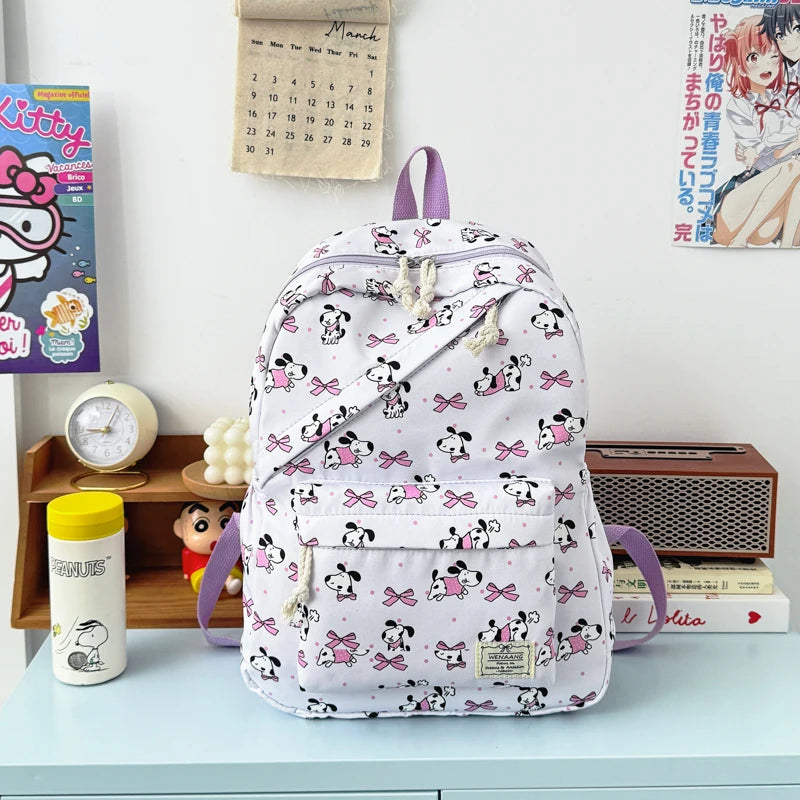 Sweet Bow Cartoon Animal Pattern Girl Backpack Nylon Large Capacity Diagonal Zipper Student Double