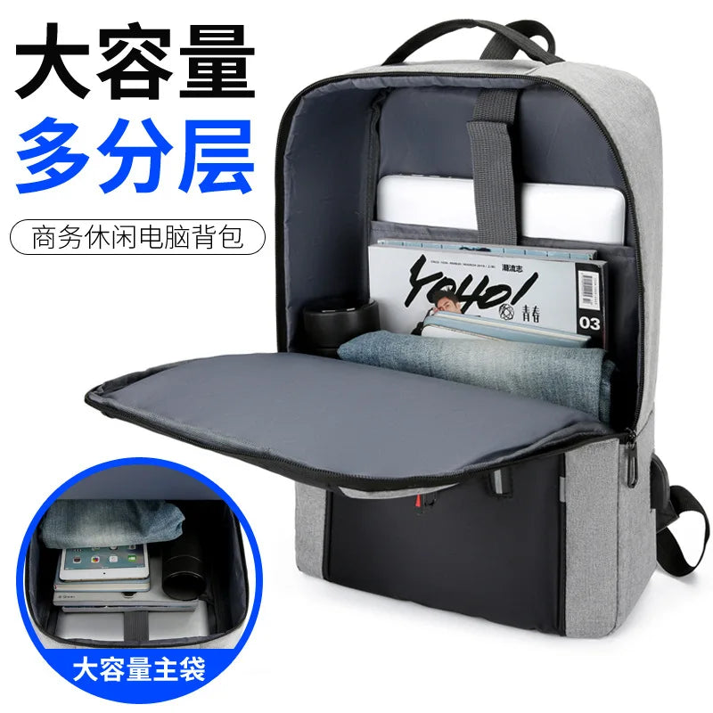 Color-Blocking Backpack Simple Usb Charging Business Computer Storage