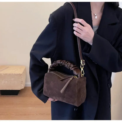 Suede Mini Crossbody Bag – Ruched Handle Shoulder Bag for Women