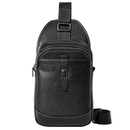 Men S Genuine Leather Simple High-End Chest Bag Multiple Compartments Large Capacity Travel