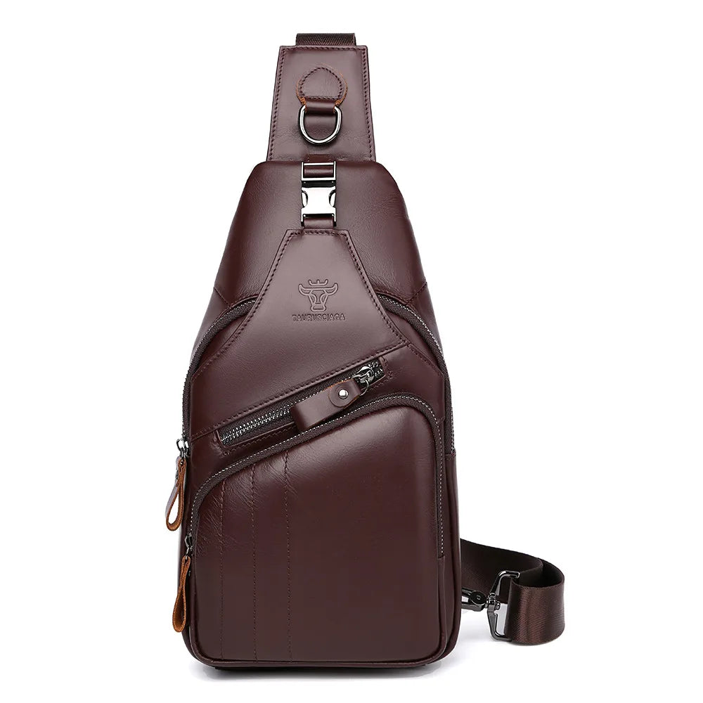 Top-Grain Cowhide Men S Chest Bag Retro Oil-Wax Cowhide Fashionable Genuine Leather Crossbody Chest