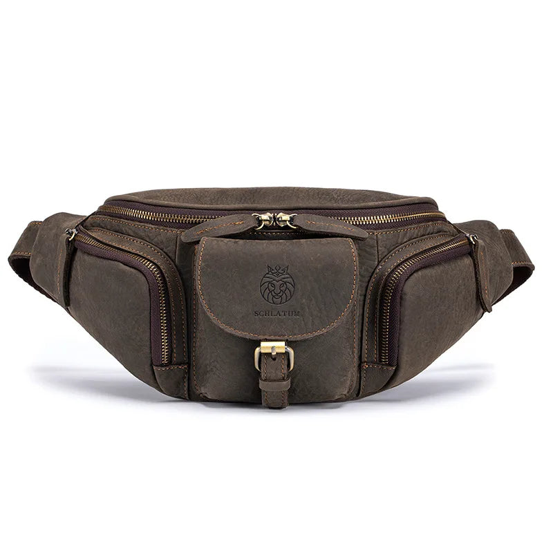 Head Layer Cowhide Chest Bag Retro Multi-Function Motorcycle Satchel Leather Leisure Large Capacity