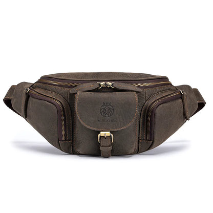 Head Layer Cowhide Chest Bag Retro Multi-Function Motorcycle Satchel Leather Leisure Large Capacity
