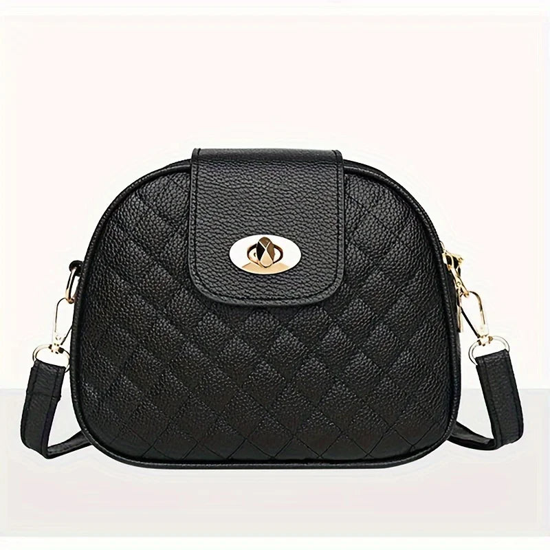 Quilted Crossbody Bag – Small PU Leather Shoulder Purse with Turn-Lock