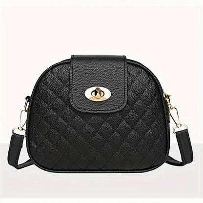 Quilted Crossbody Bag – Small PU Leather Shoulder Purse with Turn-Lock