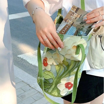 Floral Canvas Tote Bag for Women – Large Capacity Shoulder Bag