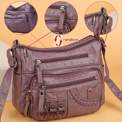 Vintage PU Leather Crossbody Bag Multi-Pocket Shoulder Bag