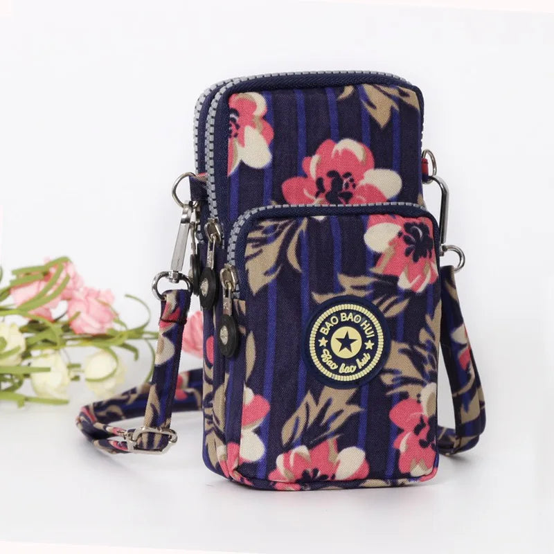 Multi Pattern Printed Crossbody Phone Bag Lightweight Nylon Purse Adjustable Strap Mini Shoulder