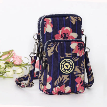 Multi Pattern Printed Crossbody Phone Bag Lightweight Nylon Purse Adjustable Strap Mini Shoulder