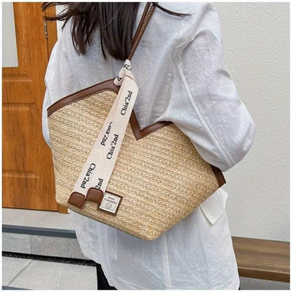 Straw Woven Beach Tote Bag – Women's Lightweight Shoulder Handbag