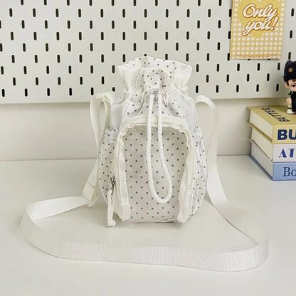 Cute Polka Dot Ita Crossbody Bag with Clear Window & Drawstring