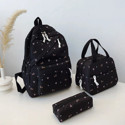 Chic Puppy Print Backpack Set 3pcs Handbag Pen Pouch Stitching Detail Multi Pocket Adjustable Straps