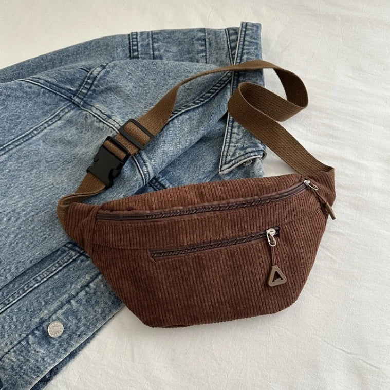 Corduroy Waist Bag for Women – Casual Crossbody Fanny Pack