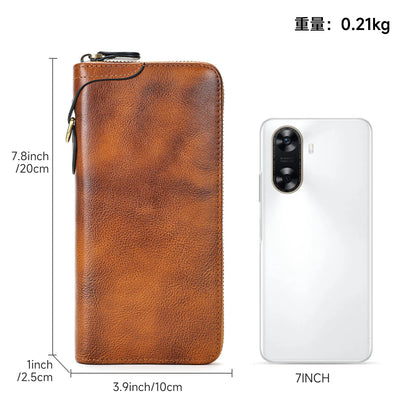 Genuine Leather Long Vintage Handcrafted Wallet Cowhide Zipper