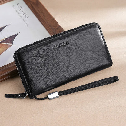 Men S Purse Long Leather Zipper Business Hand Large Capacity Mobile Phone Storage Rope Wallet