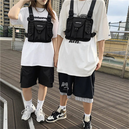 Men S Women Multi-Function Vest Bag Hip Hop Chest Tooling Motorcycle Tactical Street Back