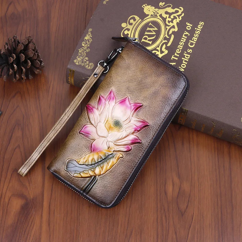 Top Layer Cowhide Ladies Wallet Retro Color Rubbing
