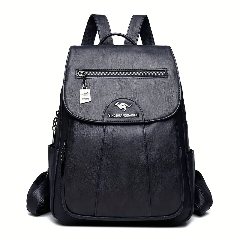 Faux Leather Women's Backpack – Large Capacity Casual Flap Bag