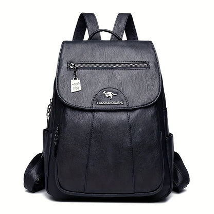 Faux Leather Women's Backpack – Large Capacity Casual Flap Bag