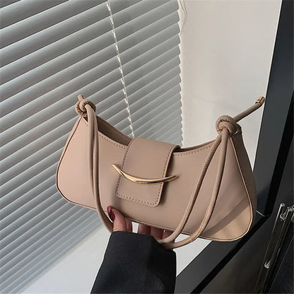 PU Leather Shoulder Bag – Minimalist Underarm Baguette Handbag