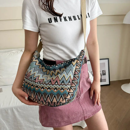 Boho Embroidered Shoulder Bag – Large Capacity Women's Tote