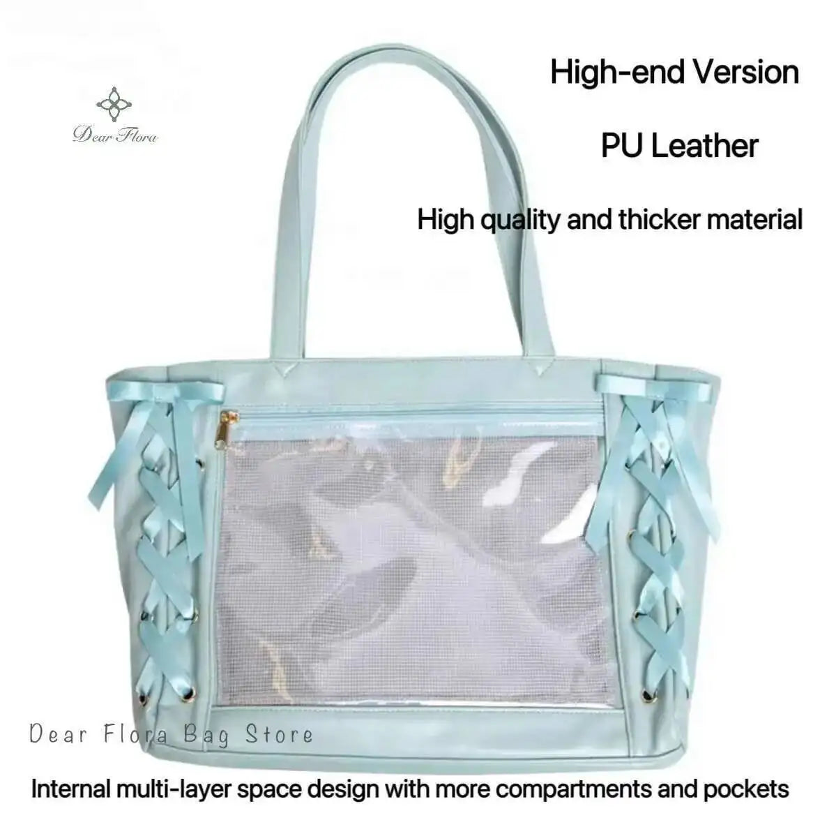 Japanese Sweet Women Ribbon Ita Bag Cute Lolita Girl Transparent Handbags Large Capacity Tote