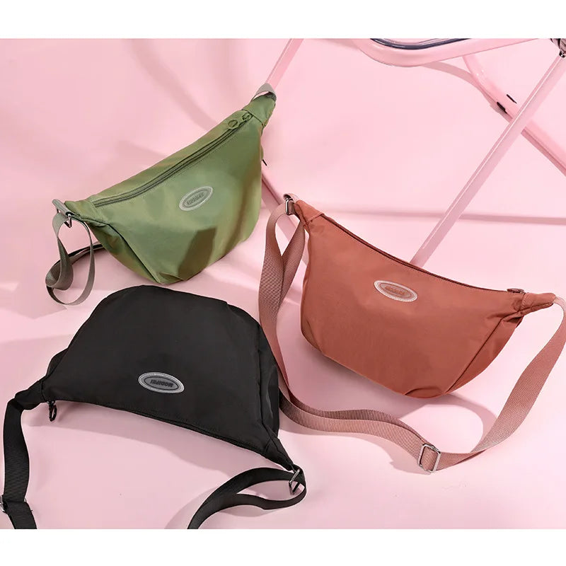 Ladies Single-Shoulder Crossbody Bag Nylon Fabric Bag Women S Bag Korean Style Simple Solid Color