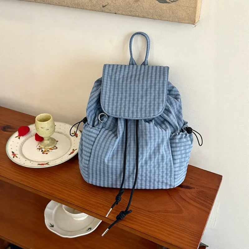 Plaid Drawstring Backpack – Lightweight Casual Daypack