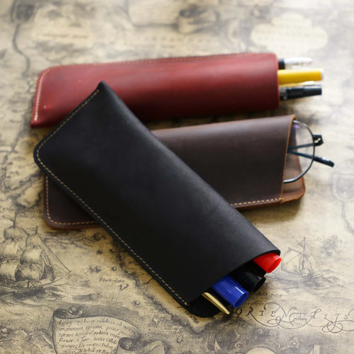 Cowhide Glasses Bag Crazy Horse Leather Simple Myopic Reading Holster Men Portable Carry-On Storage