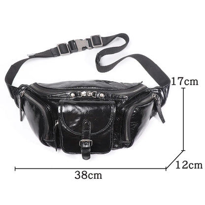 Top-Grain Cowhide Ipad Mini Waist Bag Genuine Leather Casual Chest Bag Multi-Functional Motorcycle