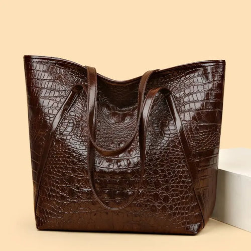 Crocodile Pattern Tote Bag for Women – Retro Leather Shoulder Bag